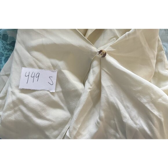 Pacific Silk Studio Womens Silk Blouse M Beige Button Front Long Sleeve - Picture 6 of 6